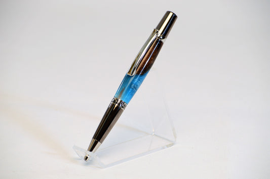 One of a Kind Elegant Twist Pen in Platinum and Black Titanium with Handcrafted Acrylic and North Georgia Walnut Body.
