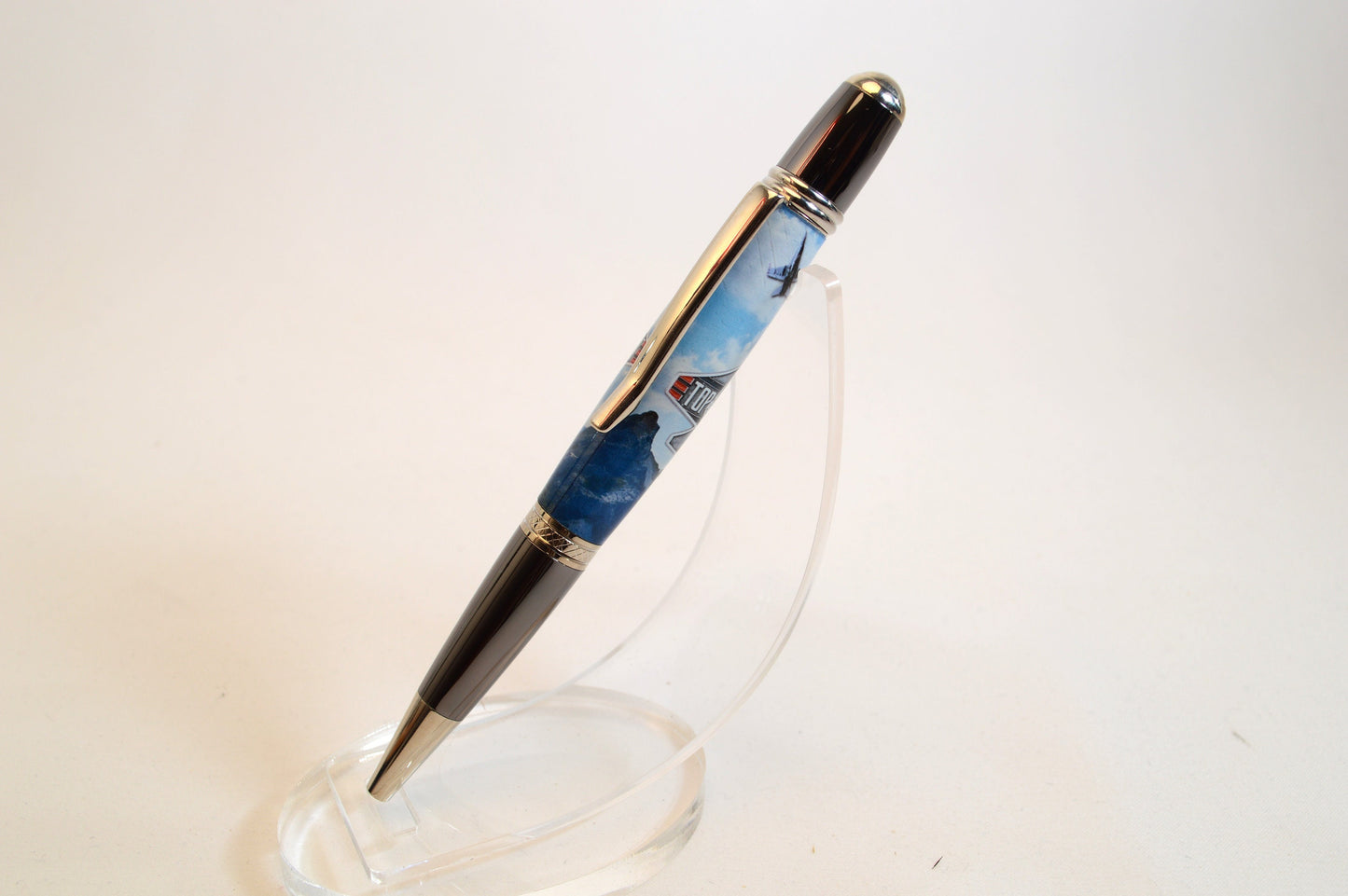 Handcrafted F-18 Super Hornet Twist Pen Featuring a Piece of Genuine F-18 Tire in Cast in Acrylic