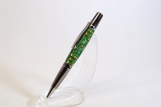 Unique Circuit Board Acrylic Twist Pen - Black Titanium and Platinum Finish, Elegant Design