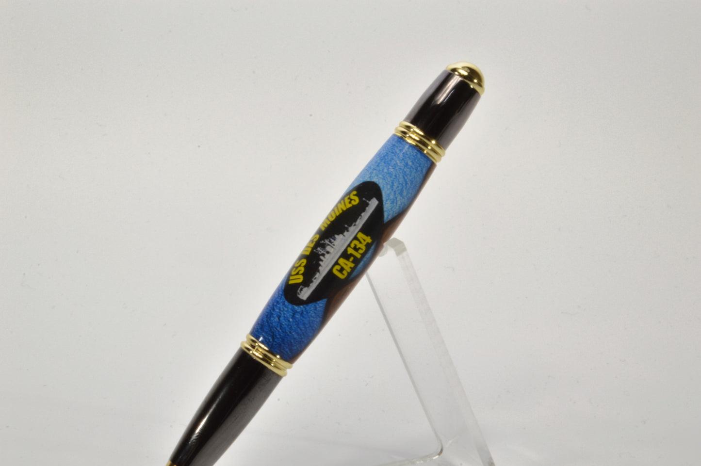 Handcrafted Pen Made with Wood From The USS Des Moines in Gold and Gunmetal Finish