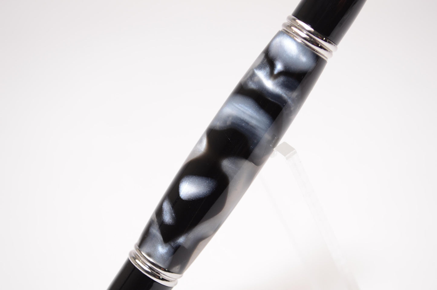 Elegant Handcrafted Twist Pen in Striking Black and White Acrylic with Rhodium and Black Chrome Finish