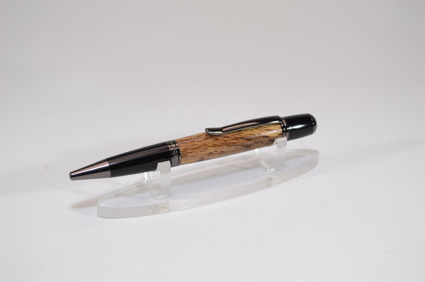 Handcrafted Spalted Oak Twist Pen with Gunmetal and Black Chrome Finish
