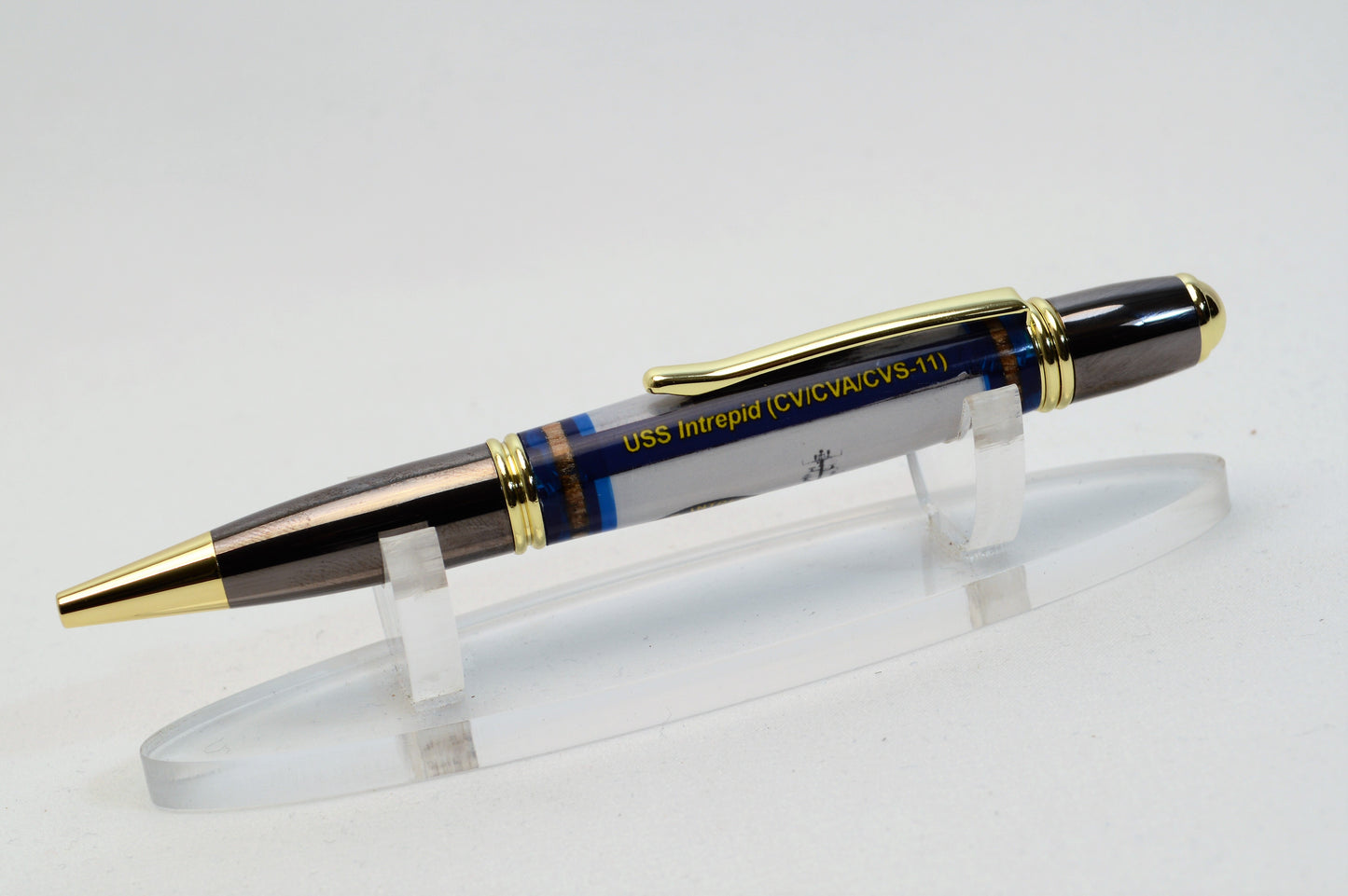 Handcrafted USS Intrepid Twist Pen Made From Cast Acrylic and Wood From the Aircraft Carrier USS Intrepid