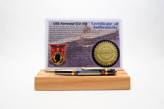 Handcrafted Twist Pen Made From Cast Acrylic and Wood From the Aircraft Carrier USS Forrestal