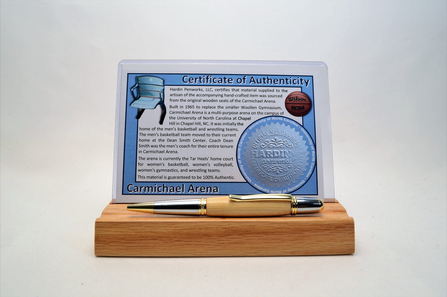Handcrafted Pen Made From University of North Carolina Carmichael Arena Wooden Seats