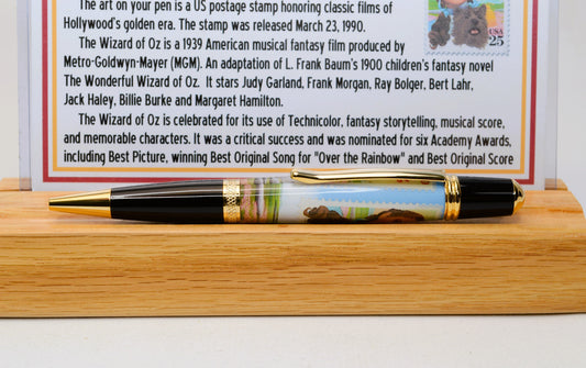 Handcrafted Pen Featuring a Wizard of Oz US Postage Stamp and Actual Yellow Brick Road Brick Fragment