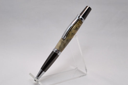 Elegant Handcrafted Buckeye Burl Twist Pen in Chrome and Gunmetal Finish