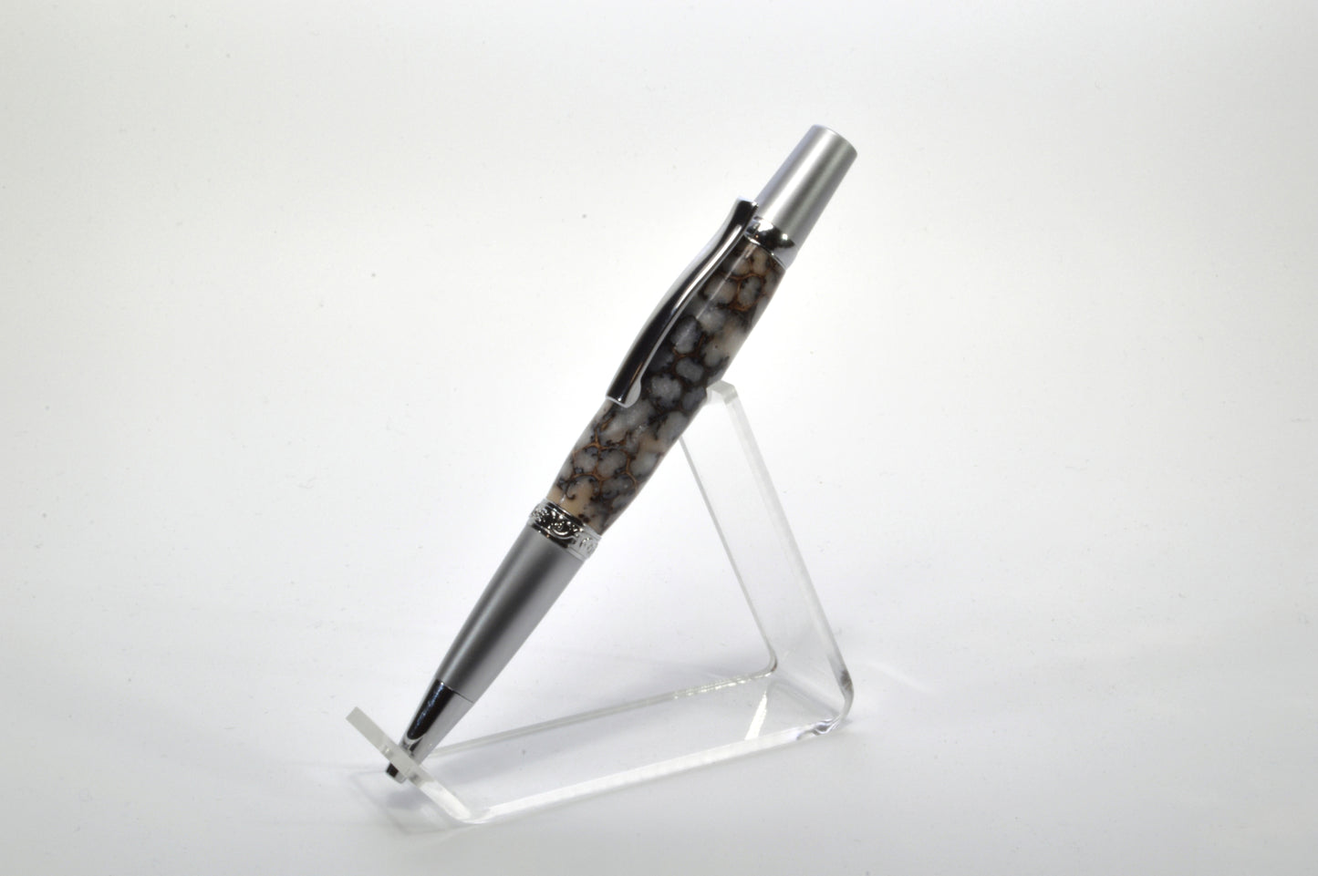 Unique Classic Twist Pen in Chrome and Satin Chrome with Handcrafted Acrylic and Sweet Gum Ball Body.