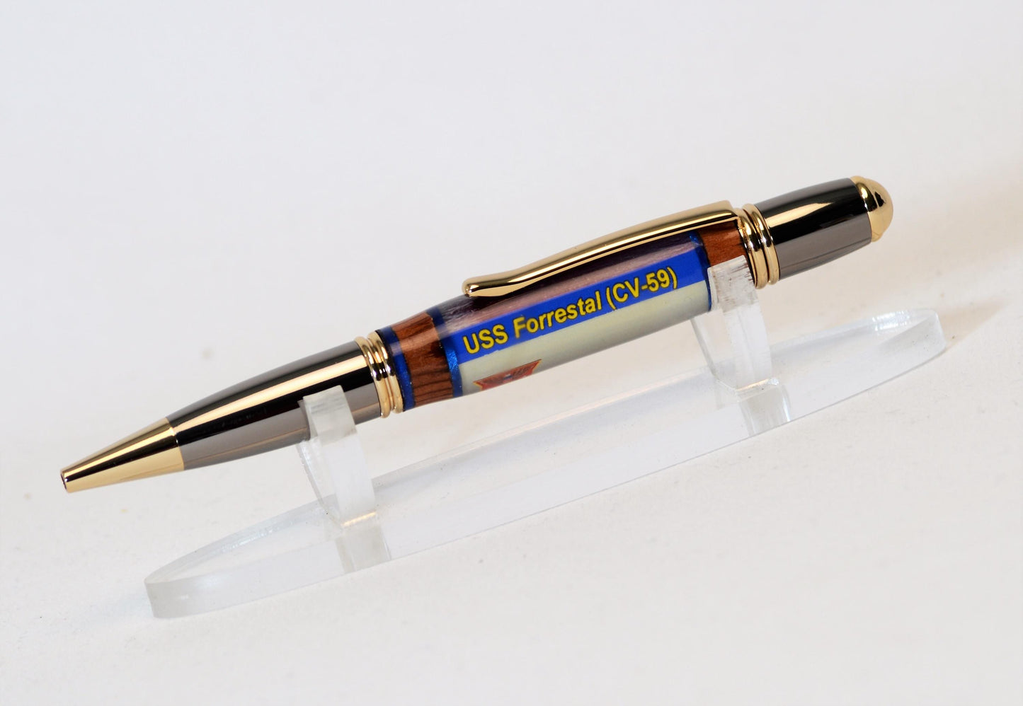 Handcrafted Twist Pen Made From Cast Acrylic and Wood From the Aircraft Carrier USS Forrestal
