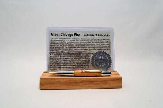 Handcrafted Great Chicago Fire Twist Pen in Gold Titanium and Chrome