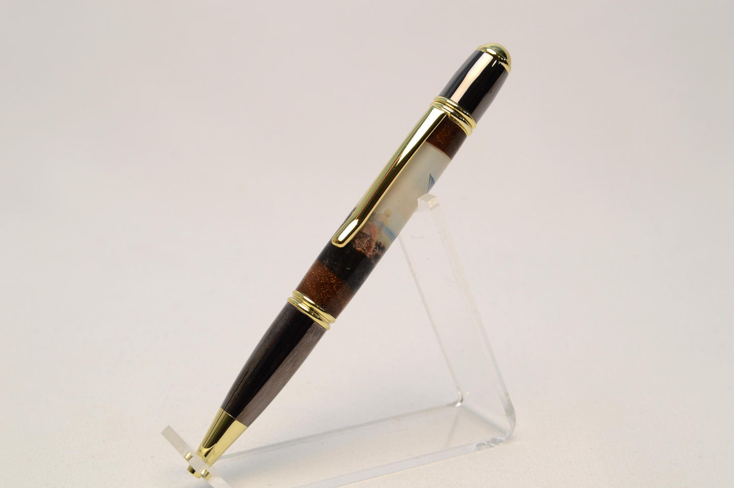 Handcrafted Twist Pen with Sand from Iwo Jima and Wood from M1 Garand Rifle Cast in Acrylic