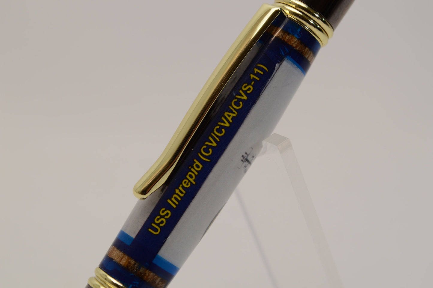 Handcrafted USS Intrepid Twist Pen Made From Cast Acrylic and Wood From the Aircraft Carrier USS Intrepid