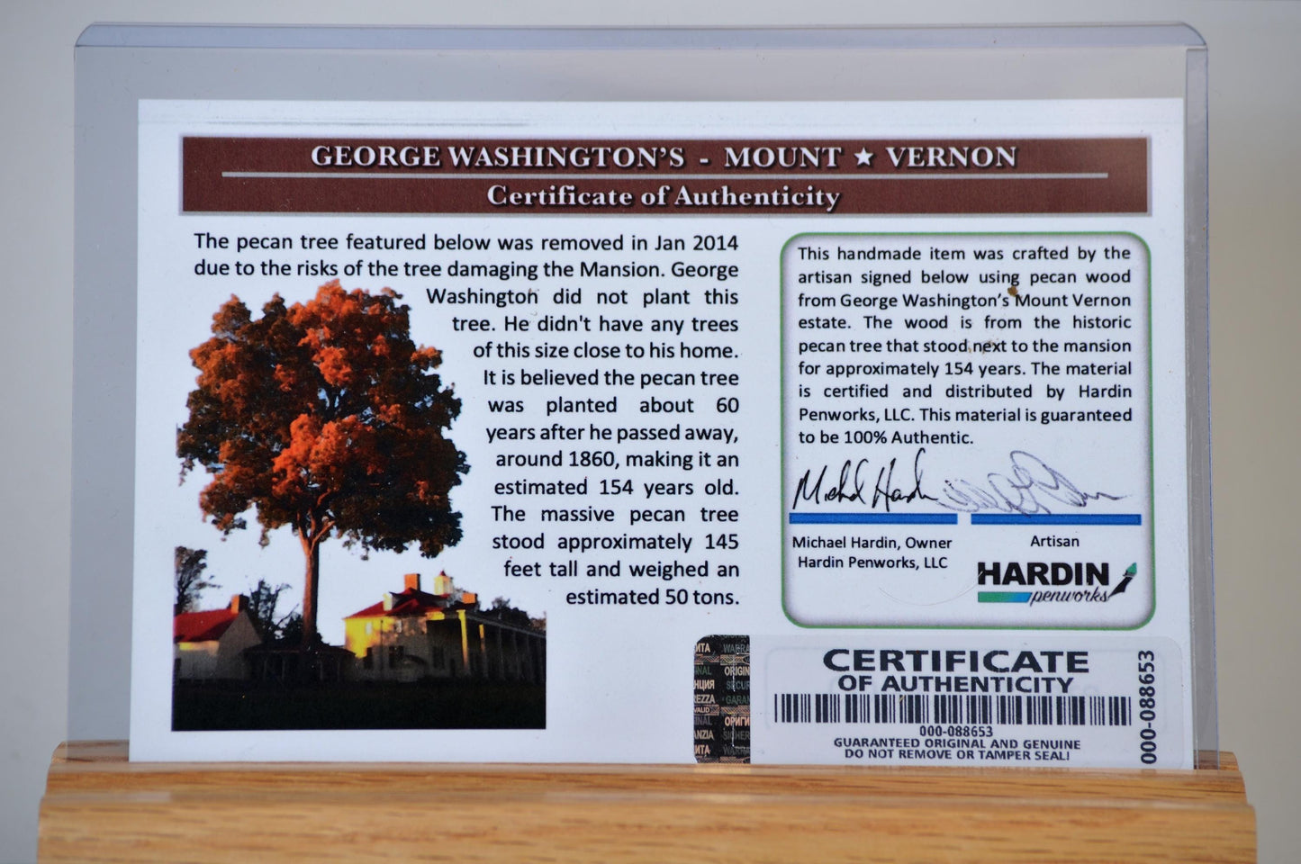Handcrafted George Washingtons Mount Vernon Pecan Twist Pen
