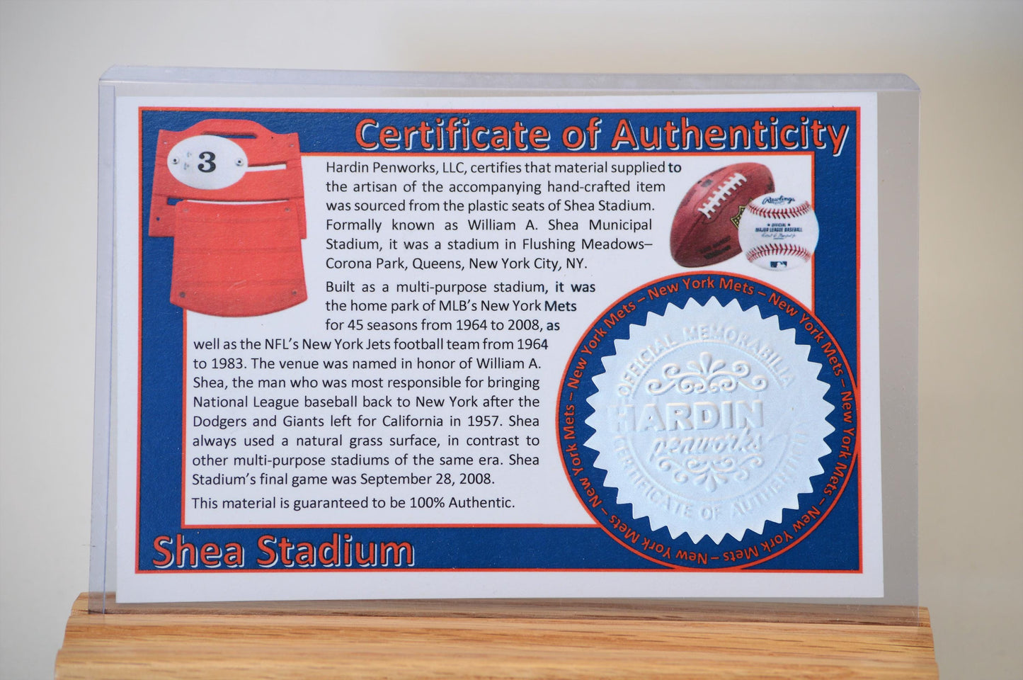 Handcrafted Pen Made New York Mets Shea Stadium Plastic Stadium Seat