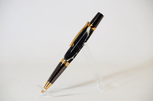 Alligator Jawbone and Resin Elegant Twist Pen in Gold and Black Titanium