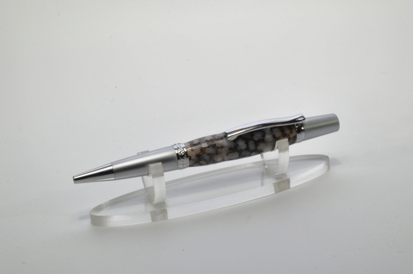 Unique Classic Twist Pen in Chrome and Satin Chrome with Handcrafted Acrylic and Sweet Gum Ball Body.