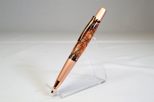 Elegant Two-Tone Copper Twist Pen with Copper, Gold, & Black Gilding Cast in Clear Acrylic