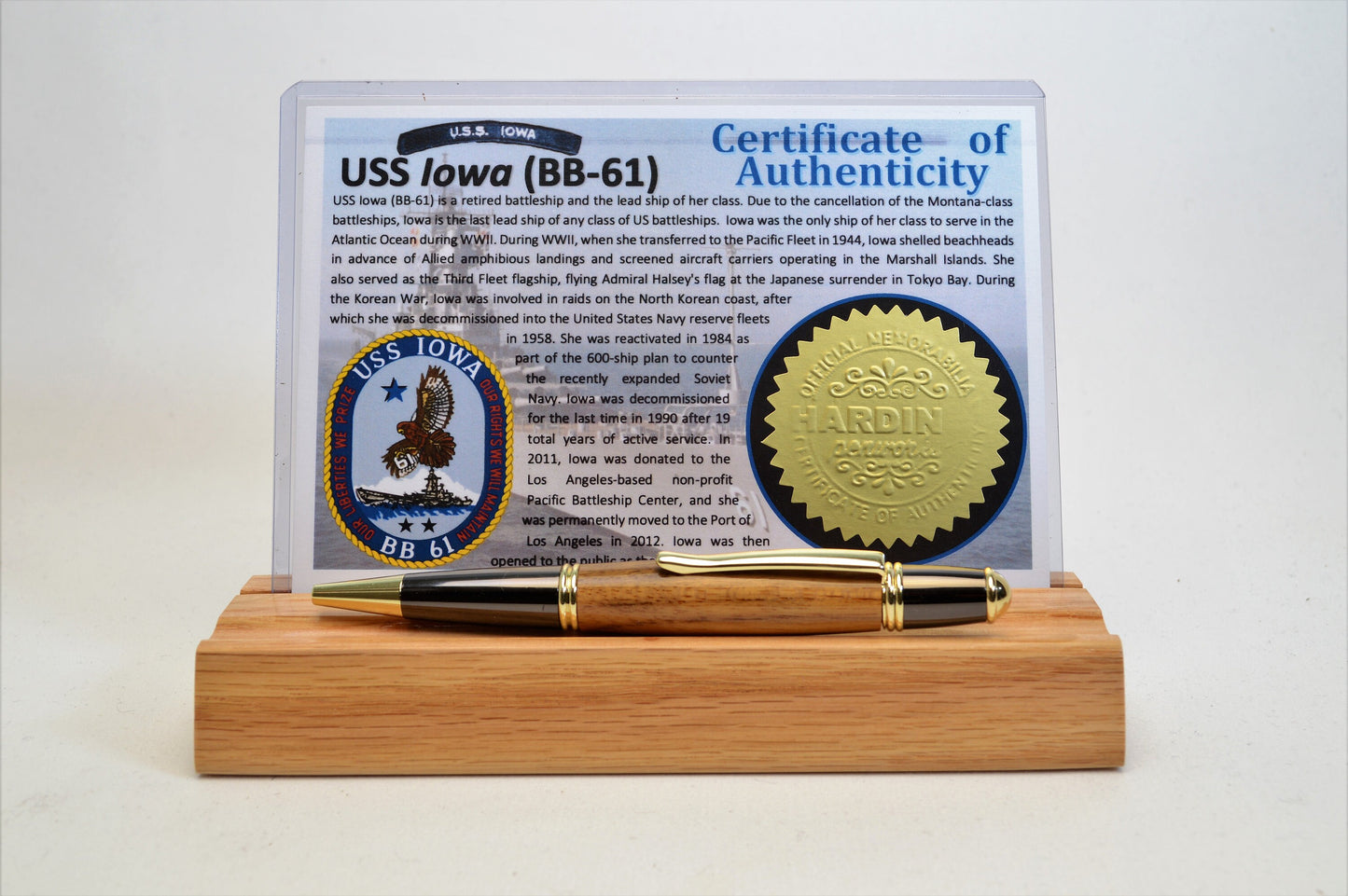 Handcrafted USS Iowa - Classic Gold and Gunmetal Twist Pen Made From Wood From the Battleship USS Iowa