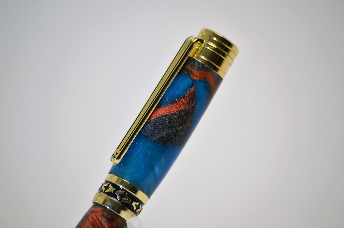 One of a Kind Fountain Pen in Gold with Hybrid Acrylic and Maple Burl Body