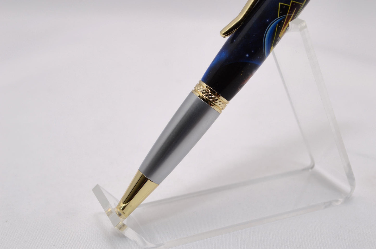 Handcrafted Space Shuttle Endeavour Classic Twist Pen in Gold and Satin Chrome Finish
