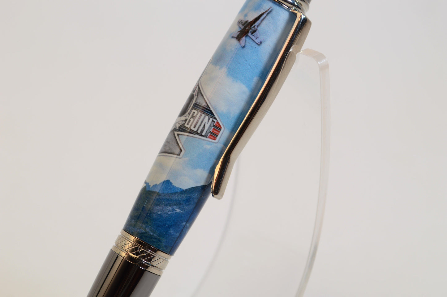 Handcrafted F-18 Super Hornet Twist Pen Featuring a Piece of Genuine F-18 Tire in Cast in Acrylic