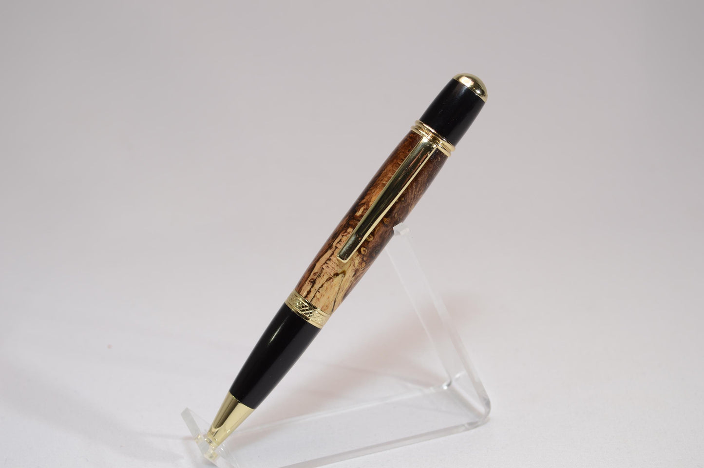 Handcrafted Spalted Oak Twist Pen with Gold and Black Chrome Finish