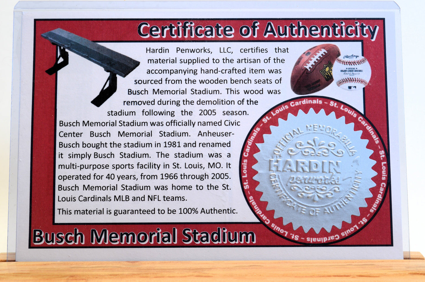 Handcrafted Pen Made From Saint Louis Cardinals Busch Memorial Stadium Wooden Dugout Bench
