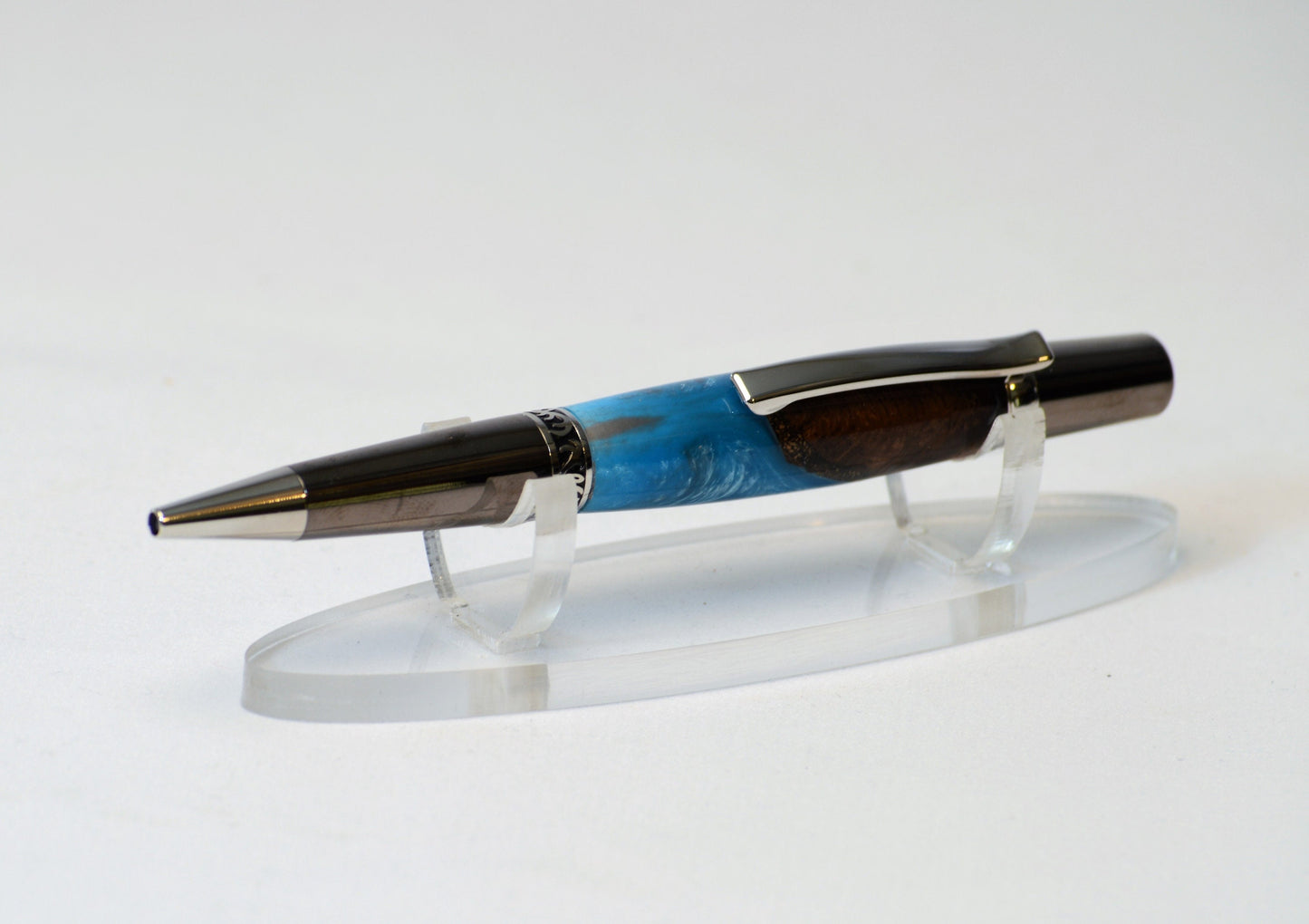 One of a Kind Elegant Twist Pen in Platinum and Black Titanium with Handcrafted Acrylic and North Georgia Walnut Body.