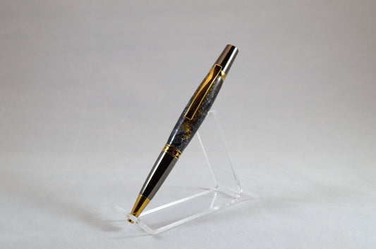 One of a Kind Twist Pen in Gold Titanium and Black Titanium with Handcrafted Acrylic Body.