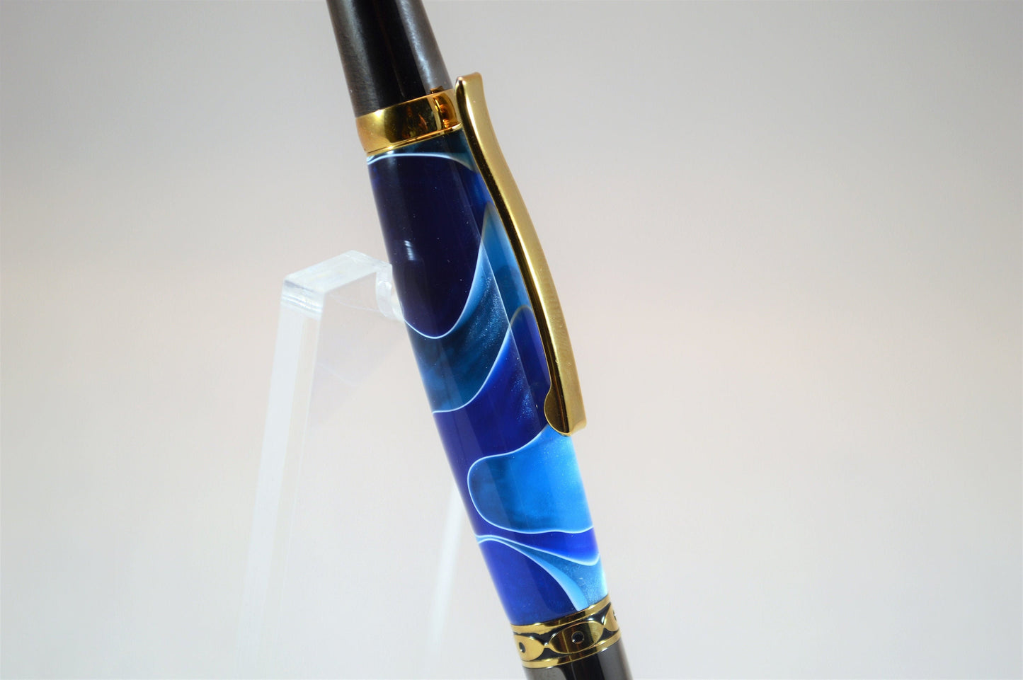 One of a Kind Classic Twist Pen in Gold Titanium and Black Titanium with Handcrafted Acrylic Body.