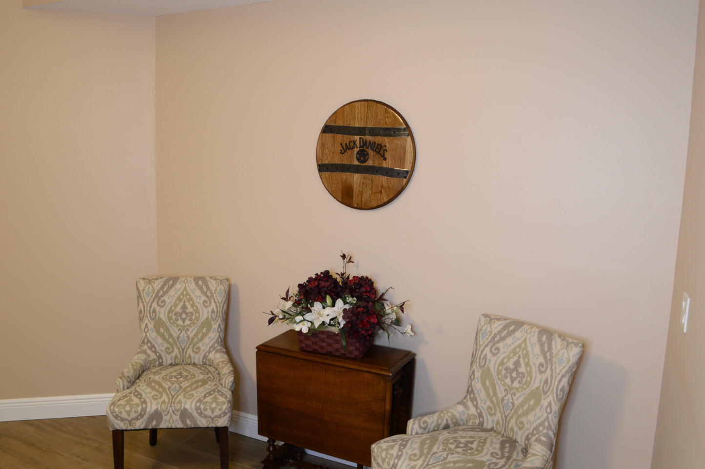 Whiskey Barrel Head Wall Hanging, Wall Art From A Used Jack Daniels Oak Whiskey Barrel