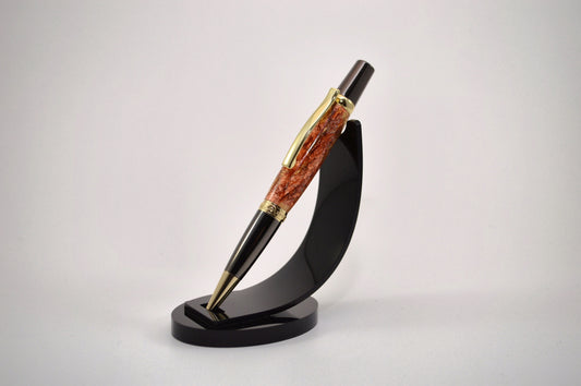 Elegant Gold and Gunmetal Twist Pen with Copper And Gold Gilding Cast in Clear Acrylic