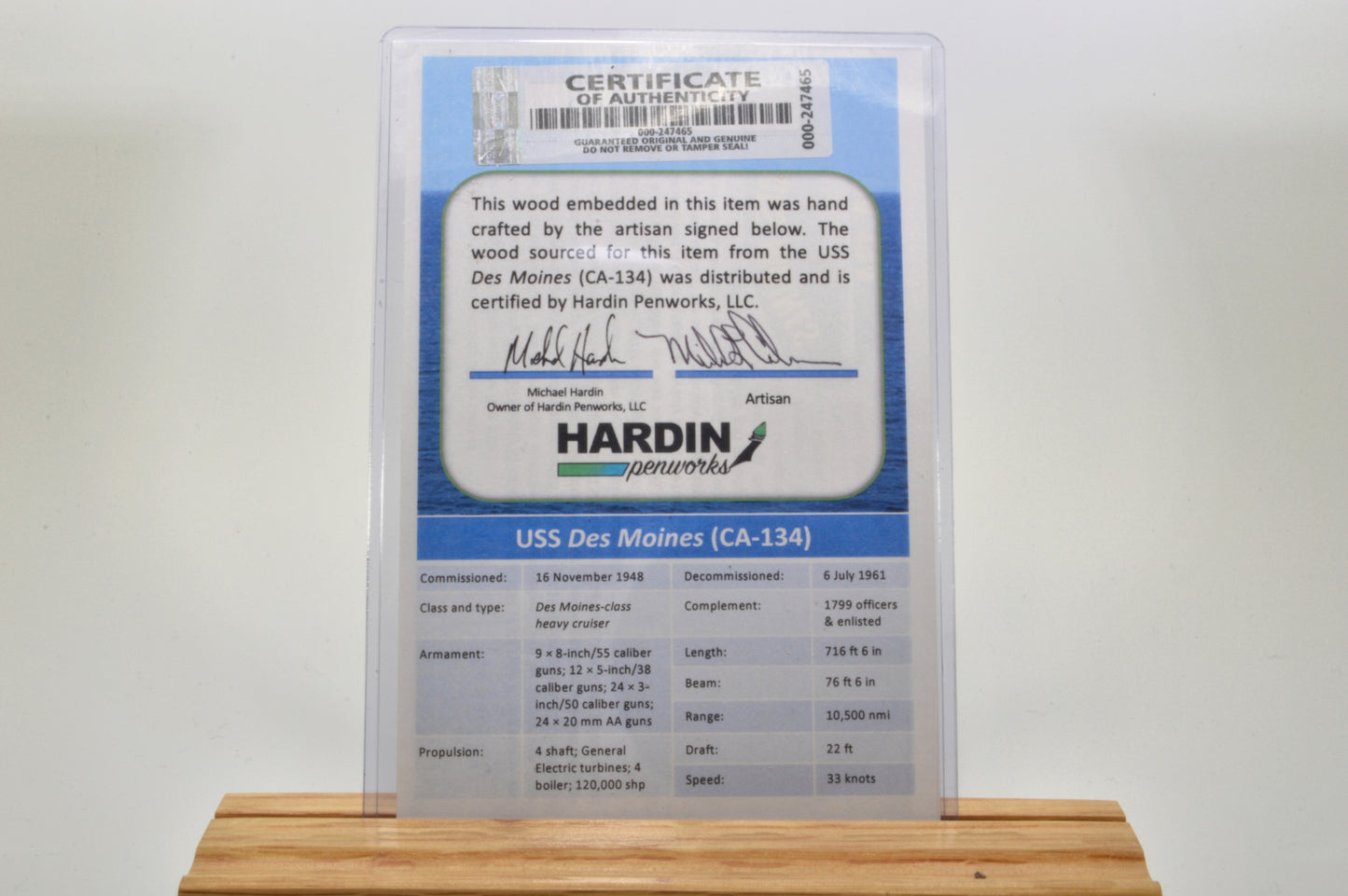 Handcrafted Pen Made with Wood From The USS Des Moines in Gold and Gunmetal Finish