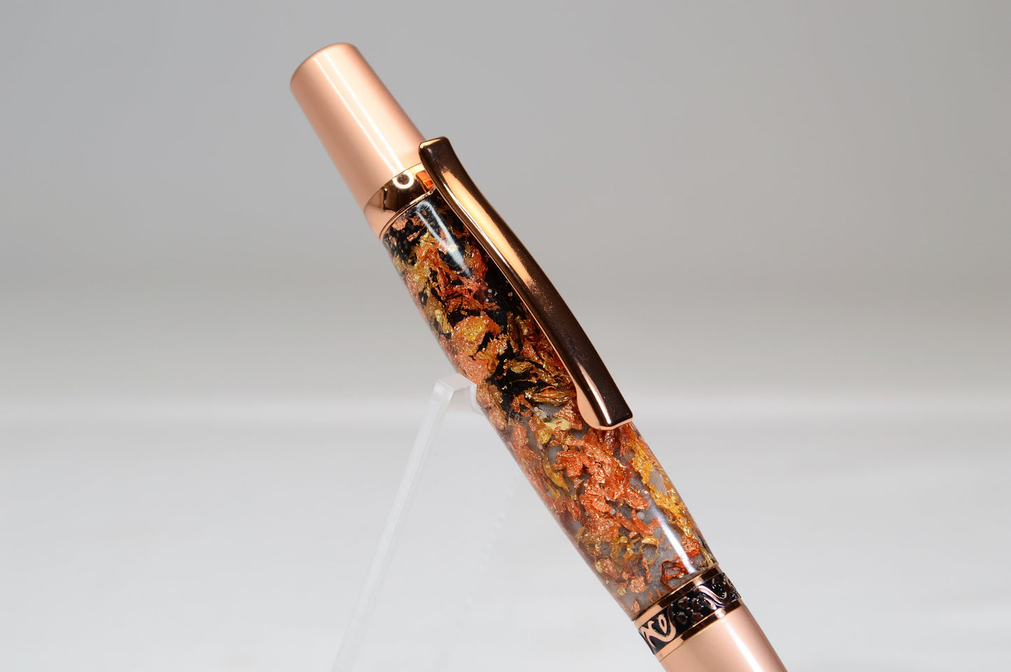 Elegant Two-Tone Copper Twist Pen with Copper, Gold, & Black Gilding Cast in Clear Acrylic