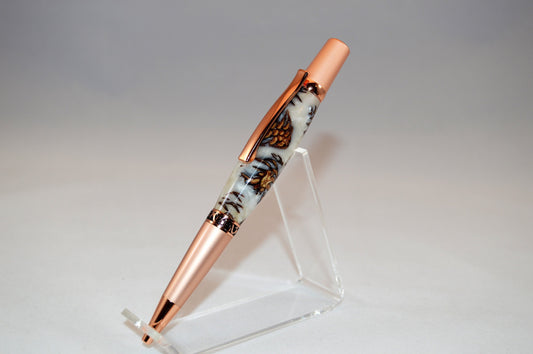 Unique Classic Twist Pen in Two Tone Copper with Handcrafted Acrylic and Mini Pine Cone Body.