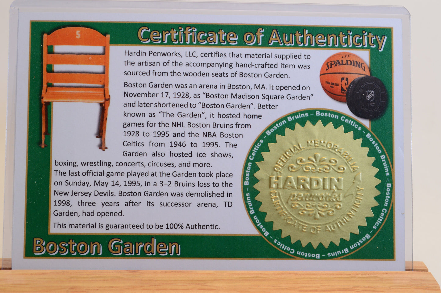 Handcrafted Pen Made From Boston Celtics and Boston Bruins Boston Garden Wooden Stadium Seat