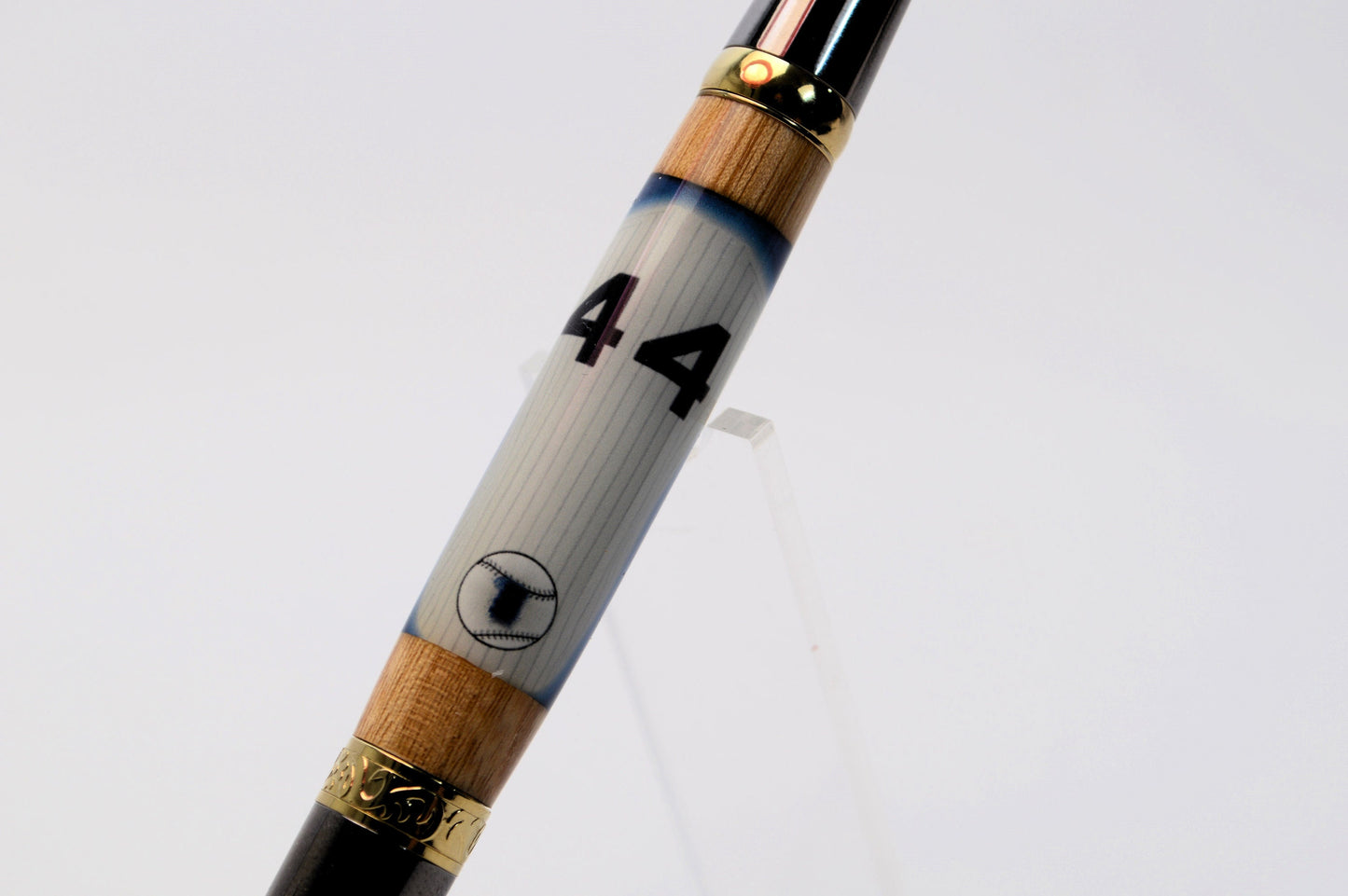 Handcrafted Pen Made With A Hank Aaron Game Used Jersey Swatch & Fulton County Stadium Seat Wood