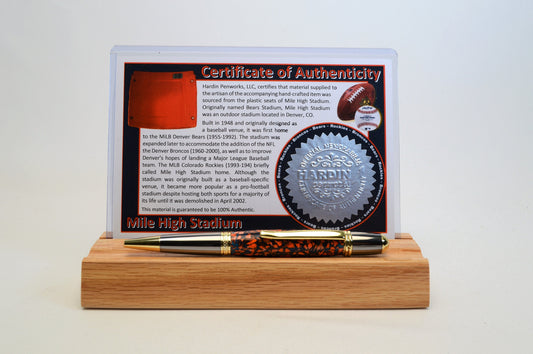 Handcrafted Pen Made From Denver Broncos Mile High Stadium Plastic Stadium Seat
