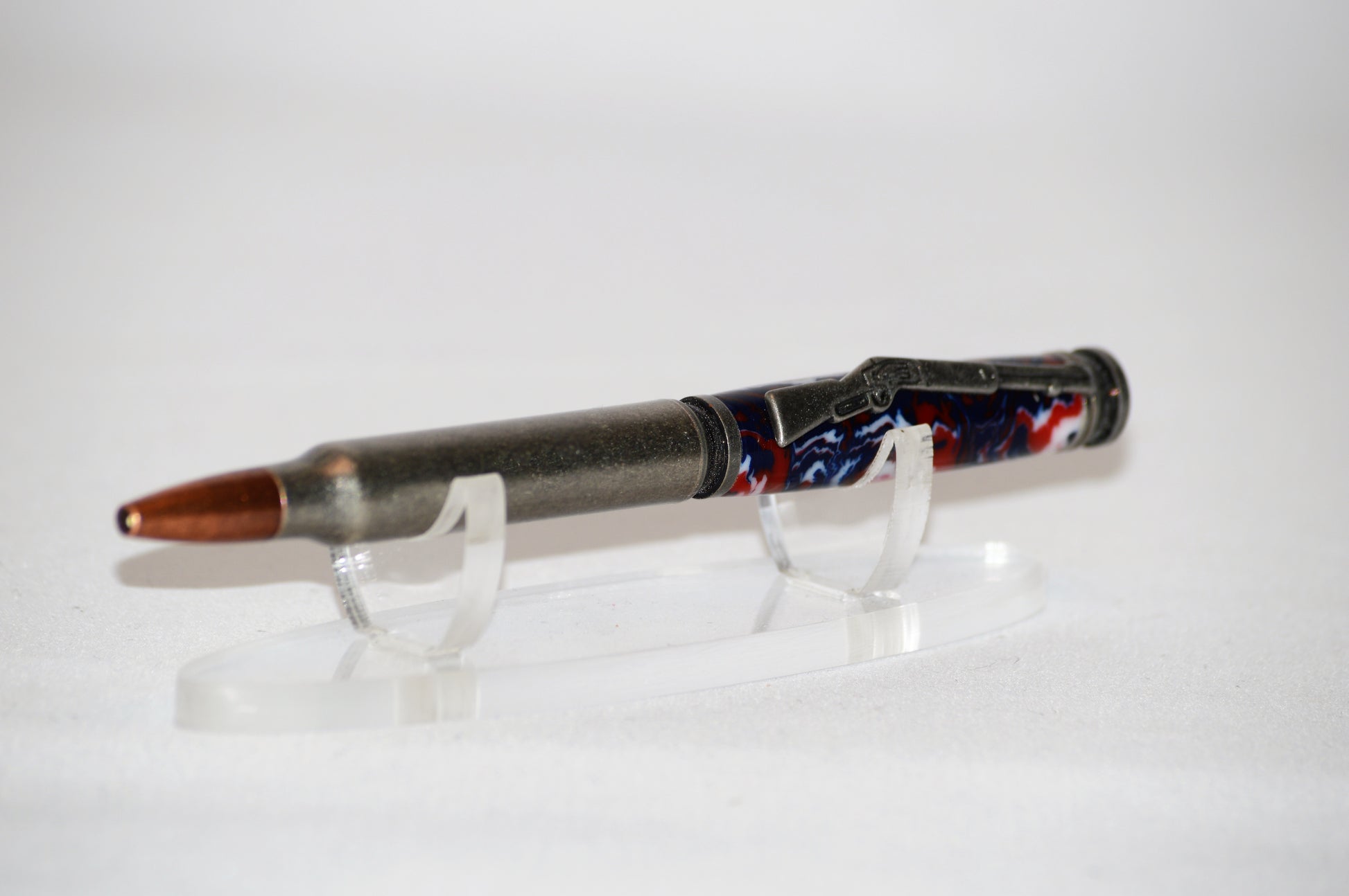 Antique Silver Bullet Twist Pen in Red, White, and Blue Acrylic