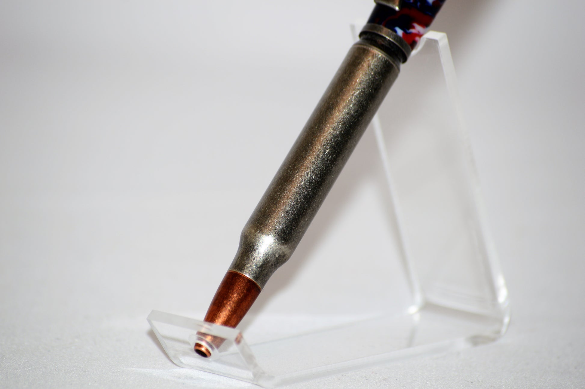 Antique Silver Bullet Twist Pen in Red, White, and Blue Acrylic