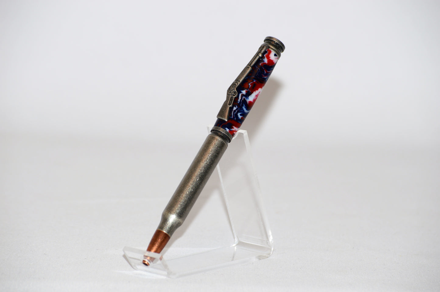 Antique Silver Bullet Twist Pen in Red, White, and Blue Acrylic