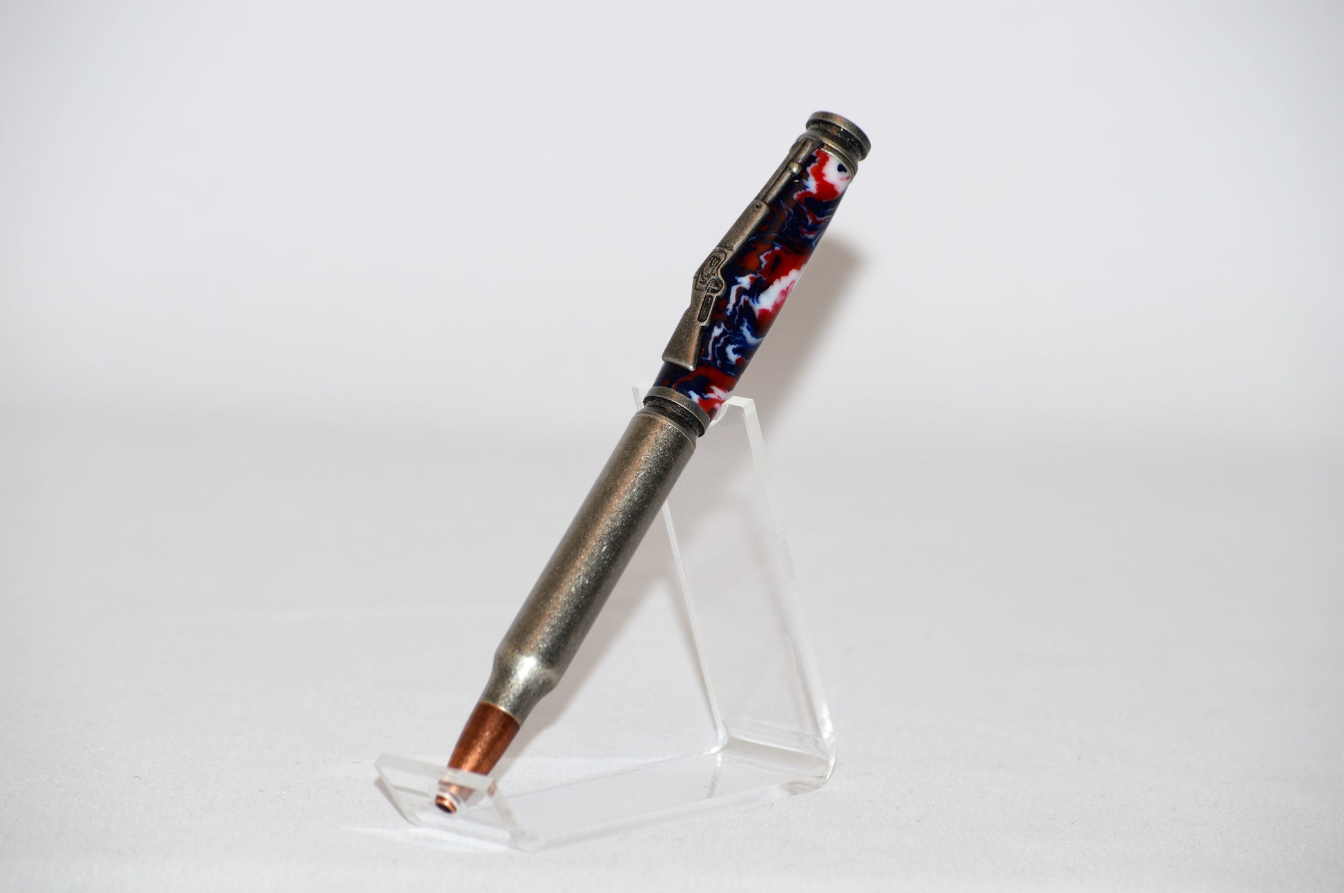 Antique Silver Bullet Twist Pen in Red, White, and Blue Acrylic
