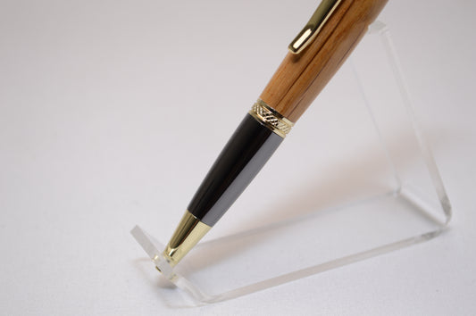 Whiskey Barrel Twist Pen in Gold and Black Titanium Finish with Velvet Pouch.