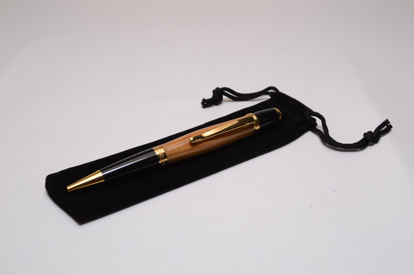 Handcrafted Whiskey Barrel Twist Pen in Gold and Black Finish