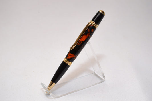 Handcrafted Orange & Black Acrylic Pen with Gold and Black Chrome Finish