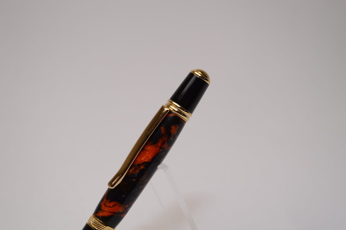 Handcrafted Orange & Black Acrylic Pen with Gold and Black Chrome Finish