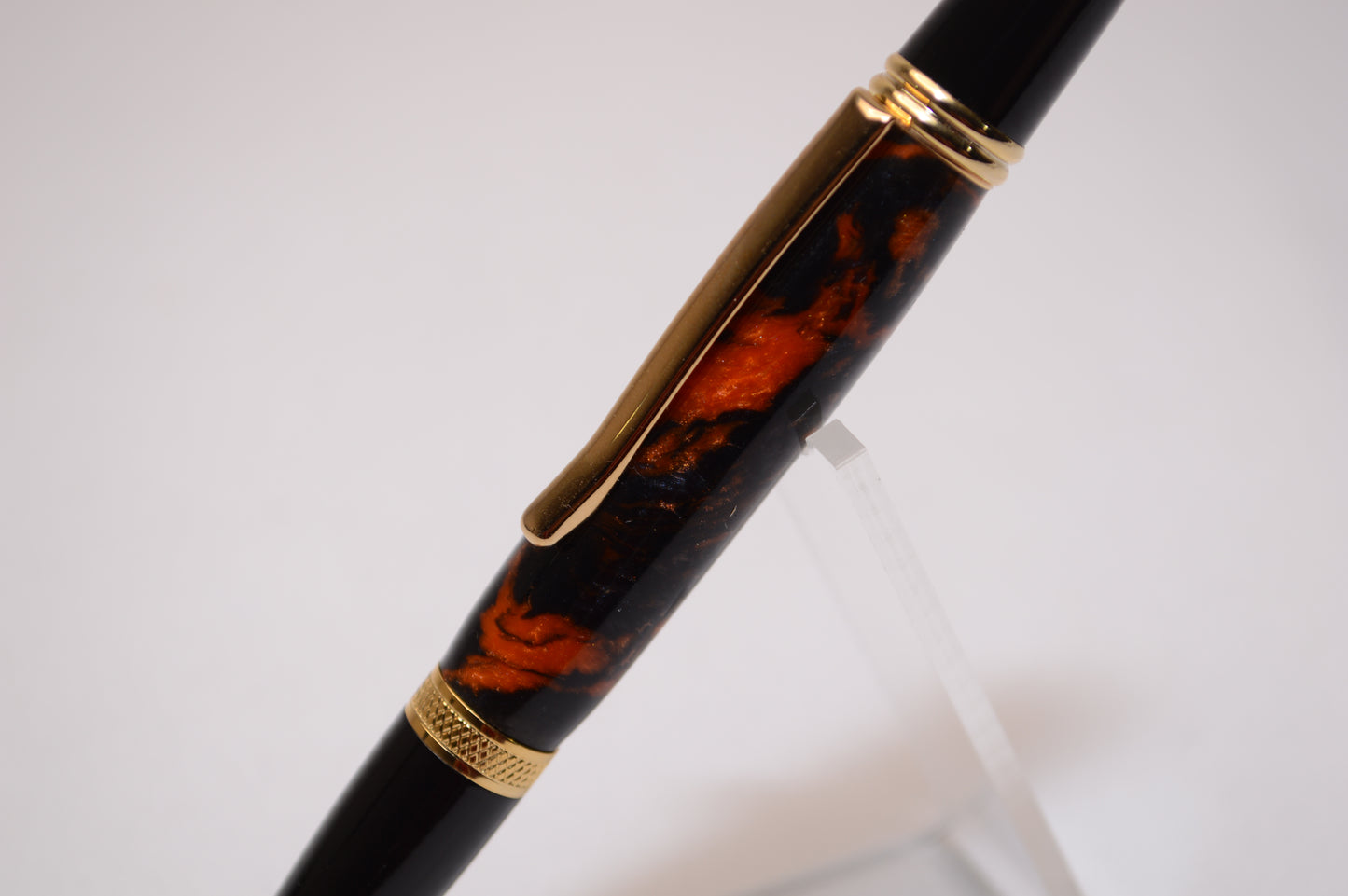 Handcrafted Orange & Black Acrylic Pen with Gold and Black Chrome Finish