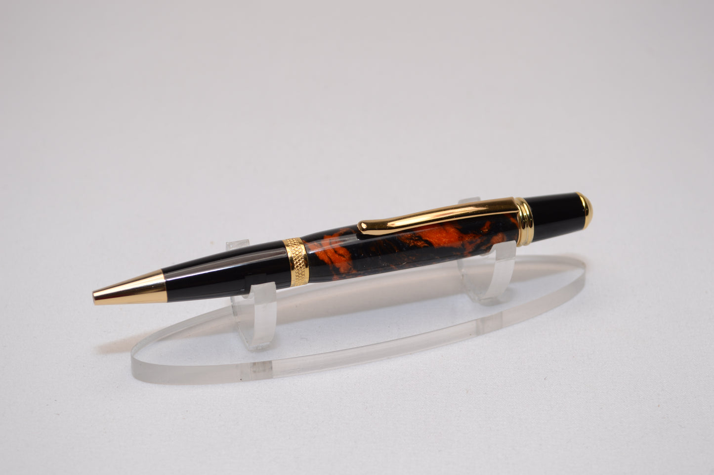 Handcrafted Orange & Black Acrylic Pen with Gold and Black Chrome Finish