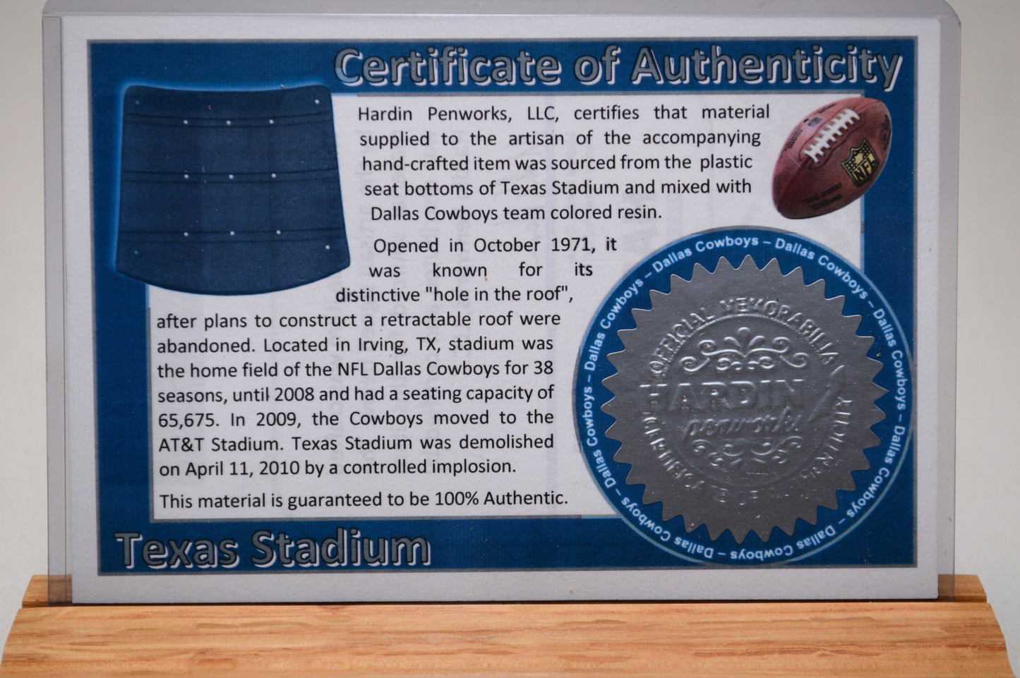 Handcrafted Pen Made From Dallas Cowboys Texas Stadium Plastic Stadium Seat
