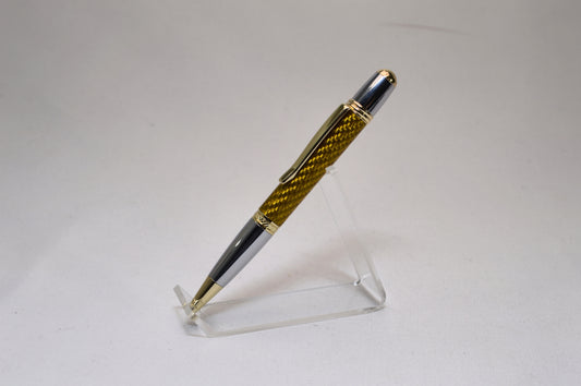 Handcrafted Twist Pen Made With Gold Carbon Fiber in Gold and Chrome Finish